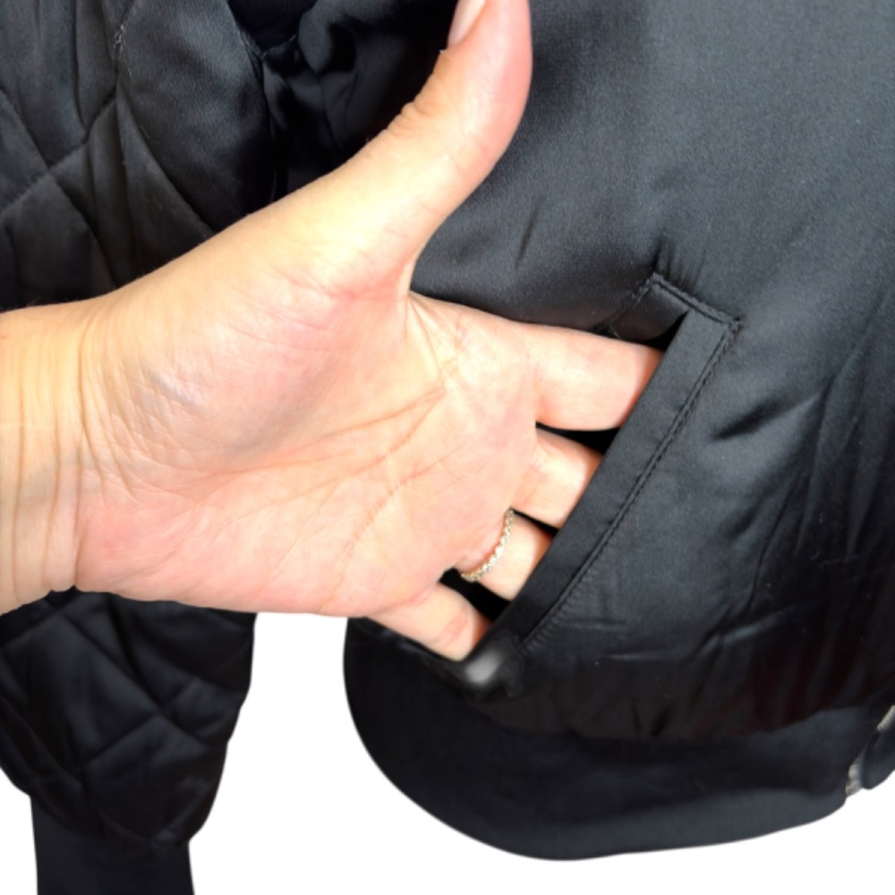 Black Satin Bomber Jacket With Quilted Sleeves - Picture 3 of 10